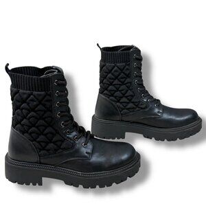 White Mountain Boots Womens Sz 9M Black Shayne Ankle Quilted Lace Up Combat
